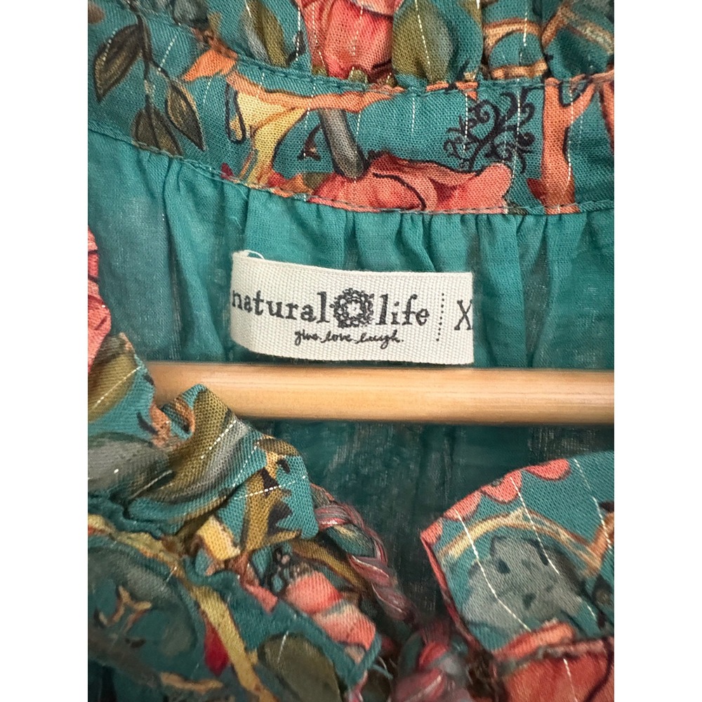 NEW Natural Life Green Floral Metallic Tiered Maxi Dress XL - Picture 3 of 5
